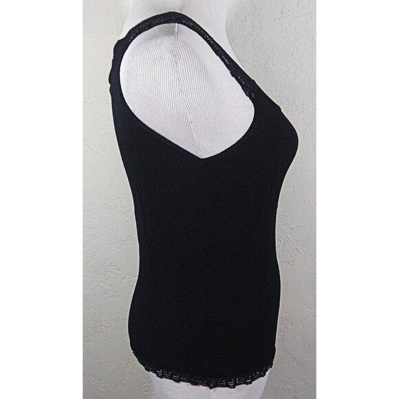 The Limited Tank Top Small Black Beaded Trim Sleeveless Cami Scoop Neck - Picture 2 of 5